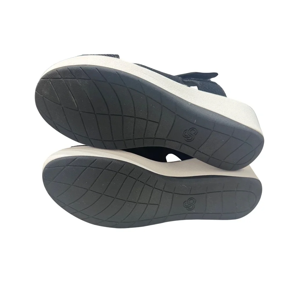 Clarks Cloudsteppers Wedge Sandals Size 9 Black White‎ Arla Glade Slide